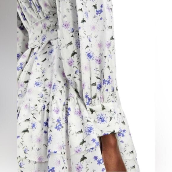 The Kooples - Short Printed Dress with Long Sleeves - Ecru/Lavender. Size:1(US). - Picture 11 of 16